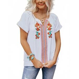 NEW FULL TIME PURCHASE floral embroidery top in white